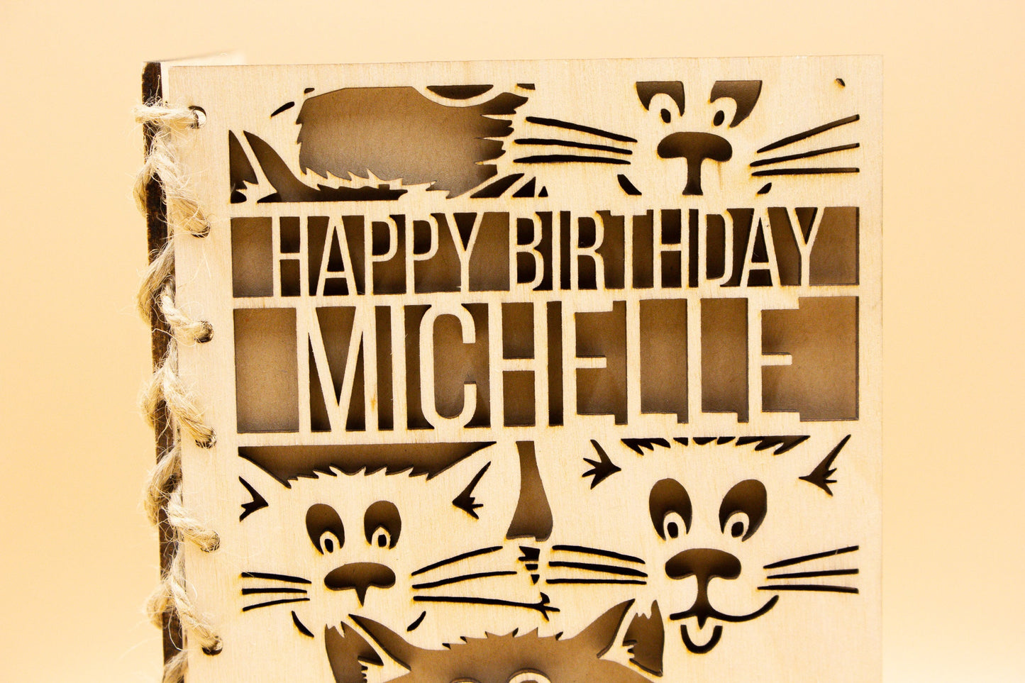 Custom Wooden Birthday Card | Cat Birthday Card