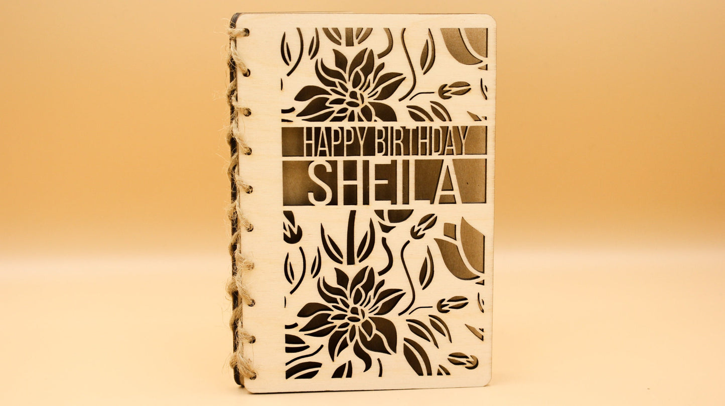 Personalised Wooden Birthday Card | Engraved Message | Carved Name | Customised Card | Floral Design