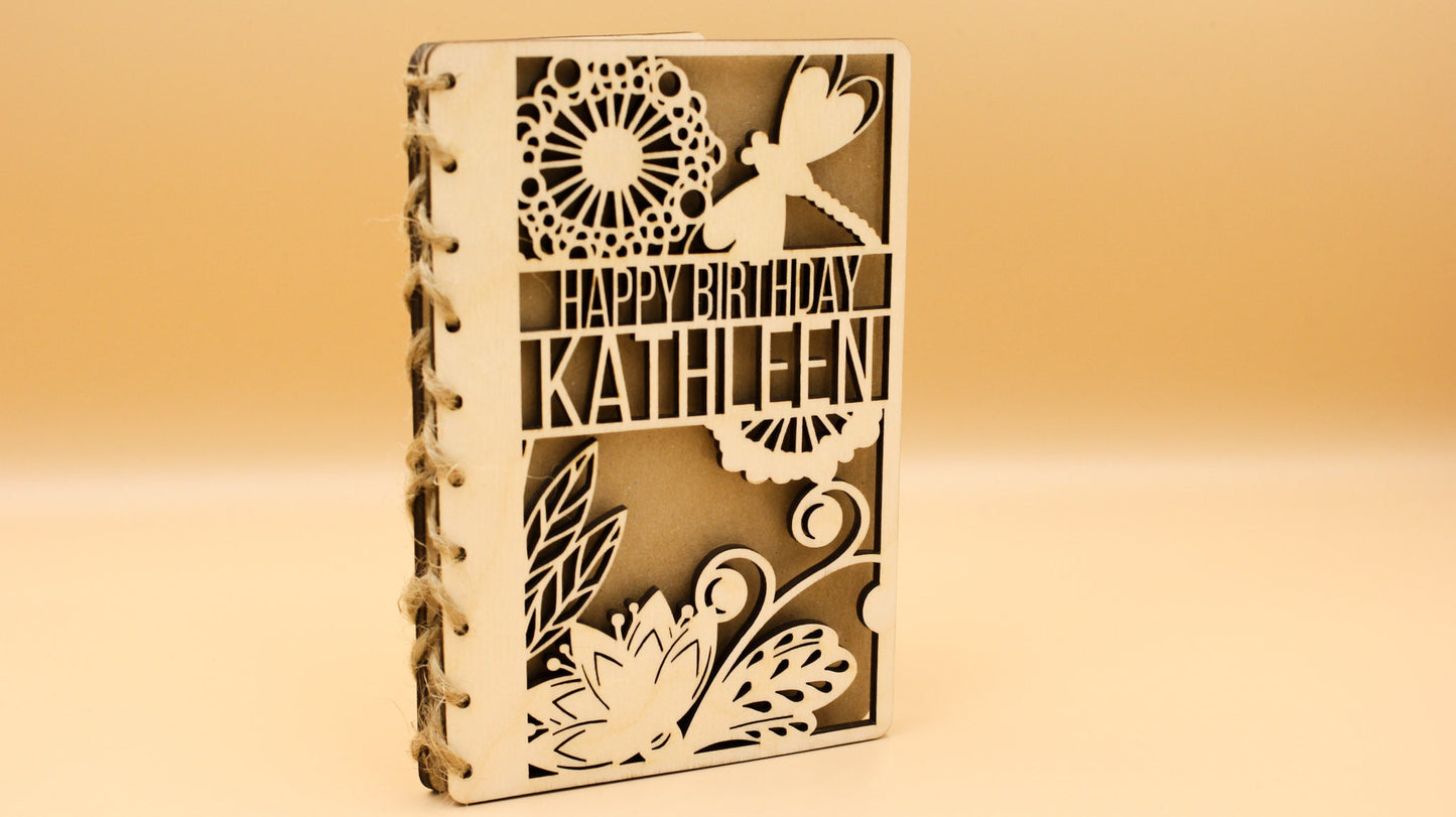 Personalised Wooden Birthday Card | Engraved Message | Premium Wooden Birthday Card | Dragonfly | Dandelion | Floral Design