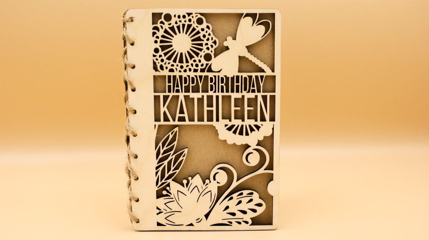 Personalised Wooden Birthday Card | Engraved Message | Premium Wooden Birthday Card | Dragonfly | Dandelion | Floral Design