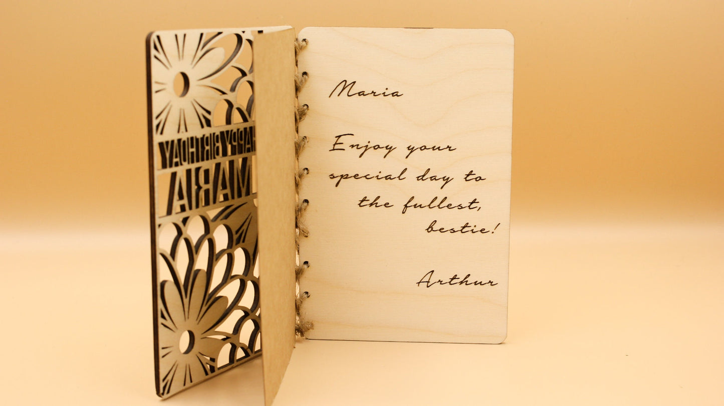 Personalised Wooden Birthday Card | Engraved Message | Premium Wooden Birthday Card | Special Birthday Card | Customise | Chamomile
