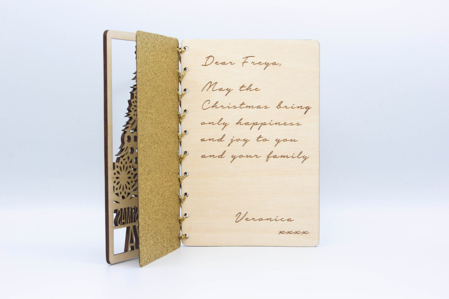 Personalised Wooden Christmas Card | Engraved Message | Premium Wooden Xmas Card | Christmas Tree Card | Gold | Silver