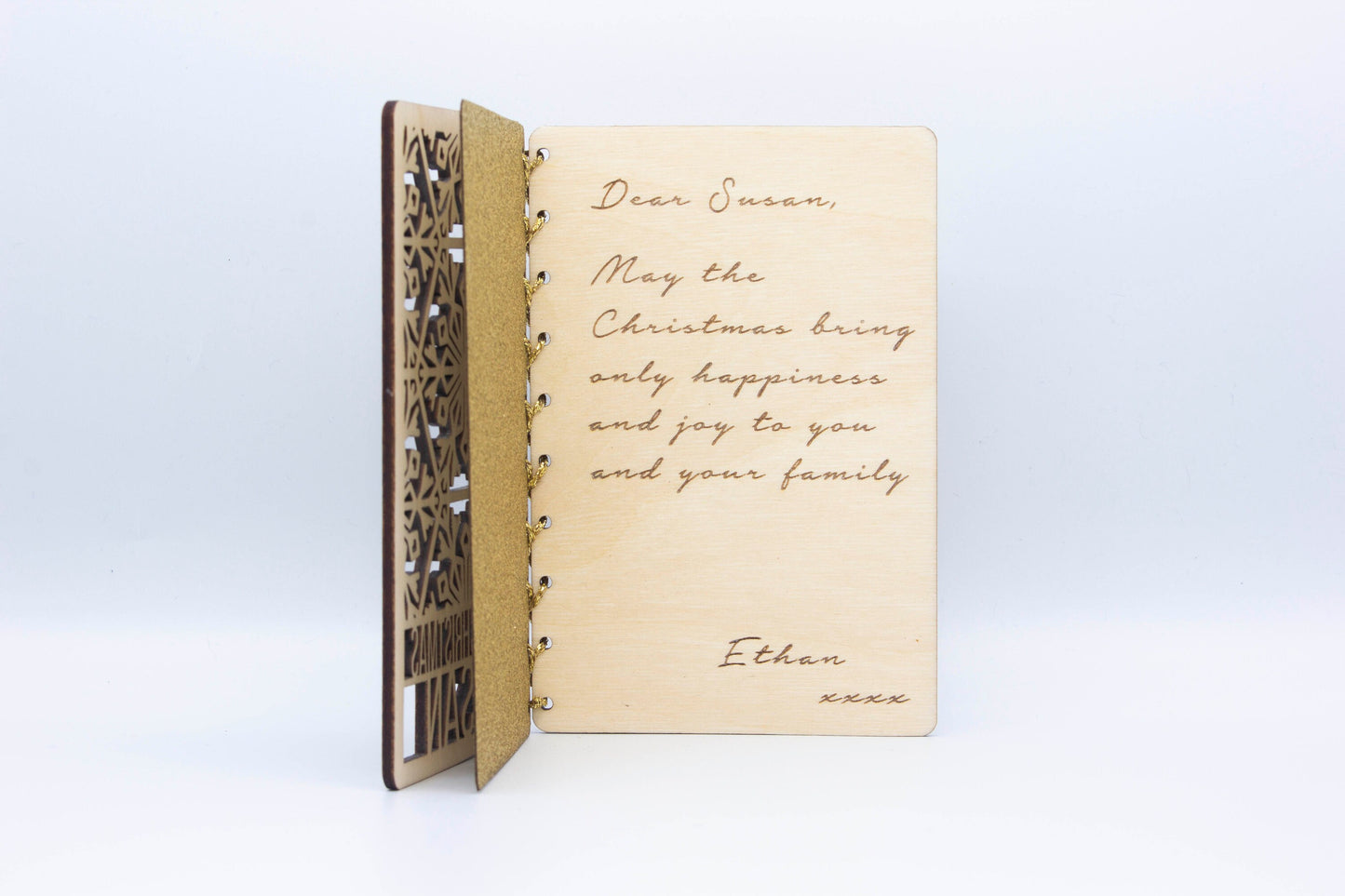 Personalised Wooden Christmas Card | Engraved Message | Premium Wooden Xmas Card | Snowflake Card | Gold | Silver