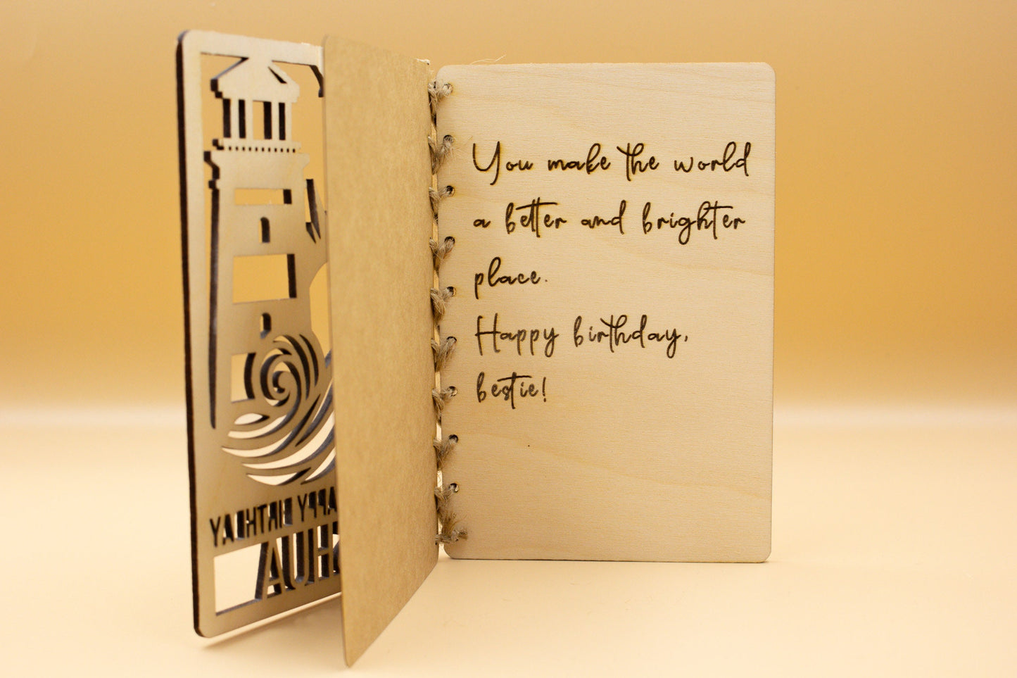 Personalised Wooden Birthday Card | Engraved Message | Premium Wooden Birthday Card | Seagulls | Lighthouse