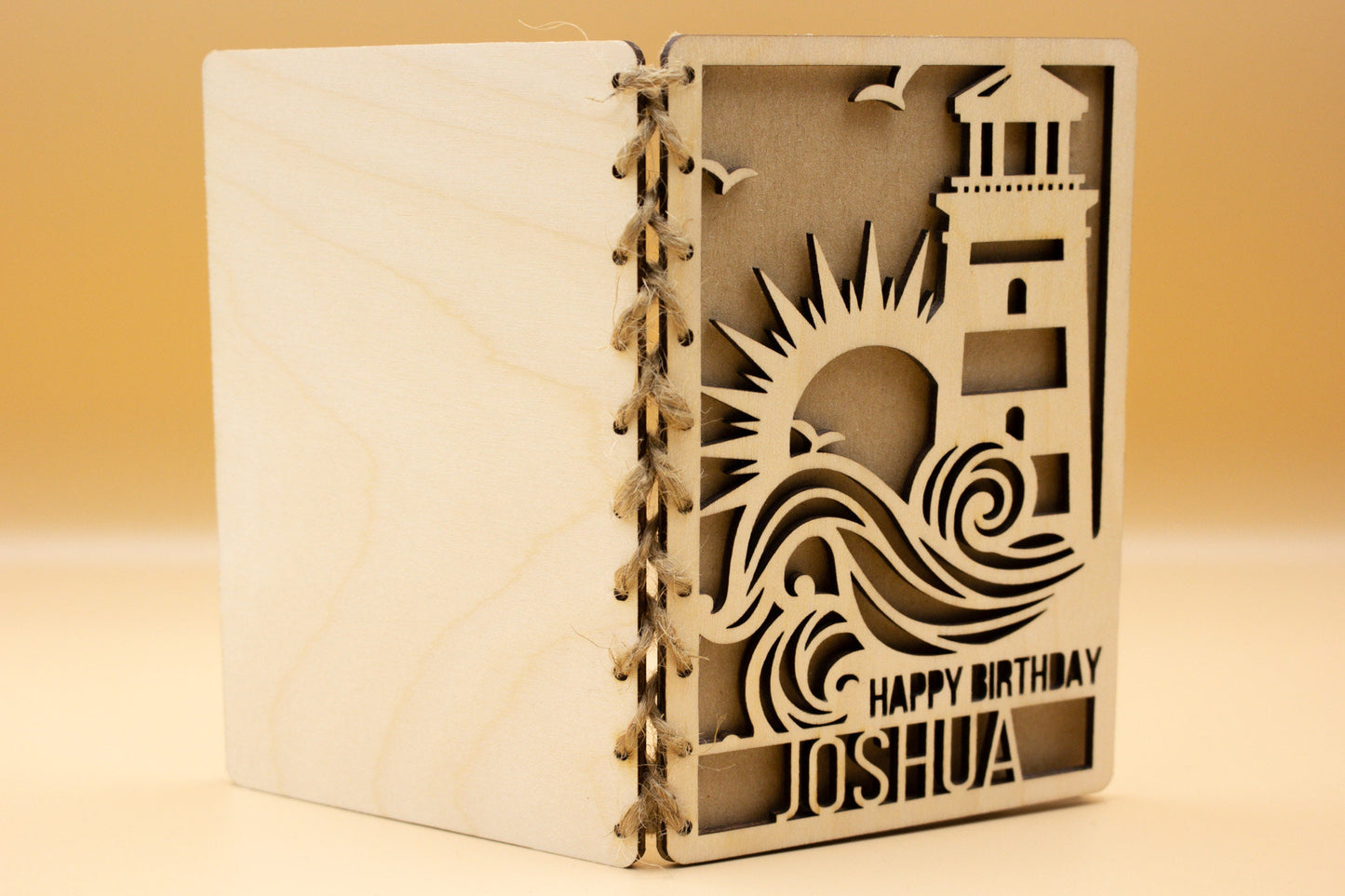 Personalised Wooden Birthday Card | Engraved Message | Premium Wooden Birthday Card | Seagulls | Lighthouse