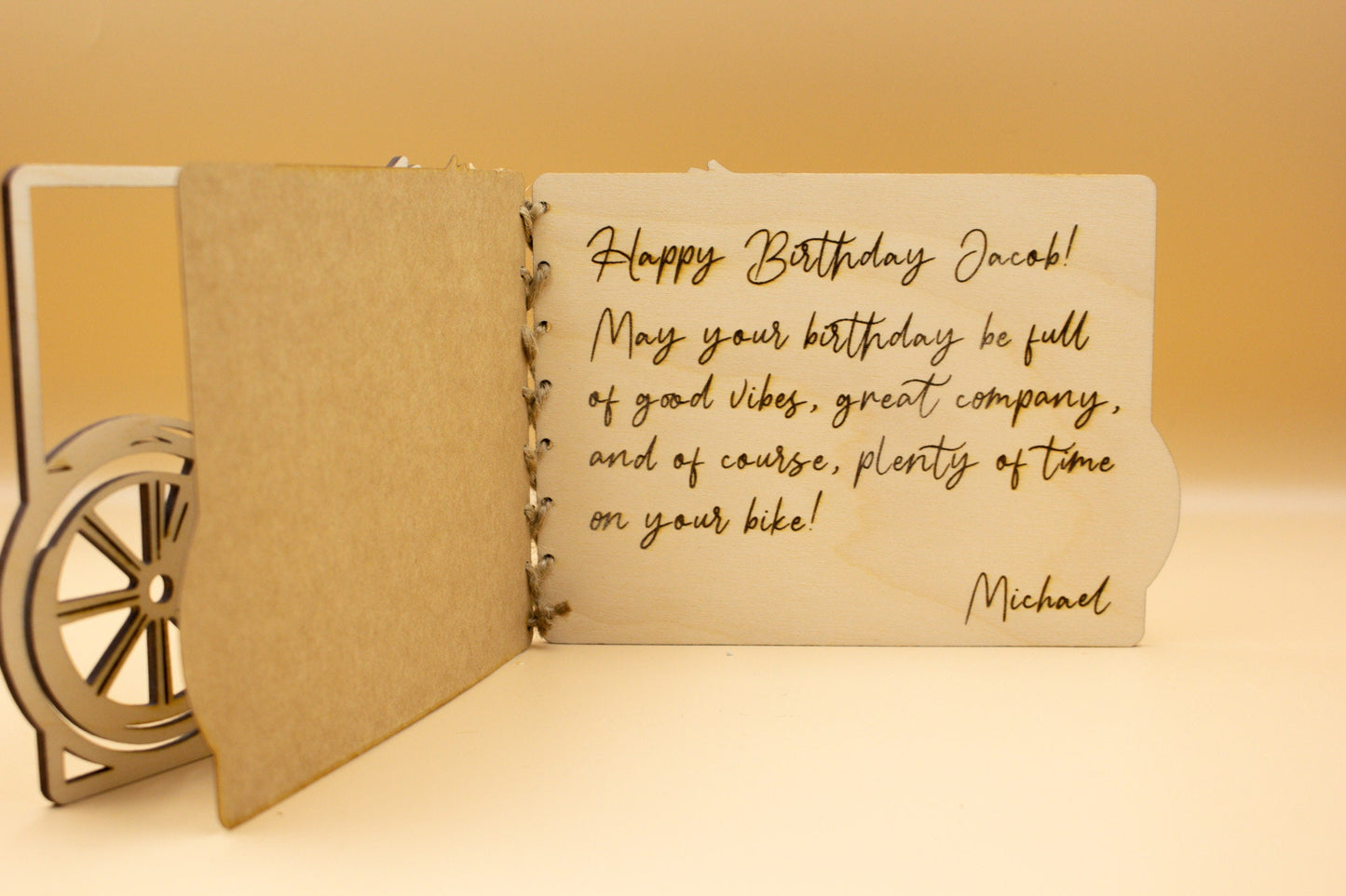 Personalised Wooden Birthday Card | Engraved Message | Premium Wooden Birthday Card | Biker | Motorbike card