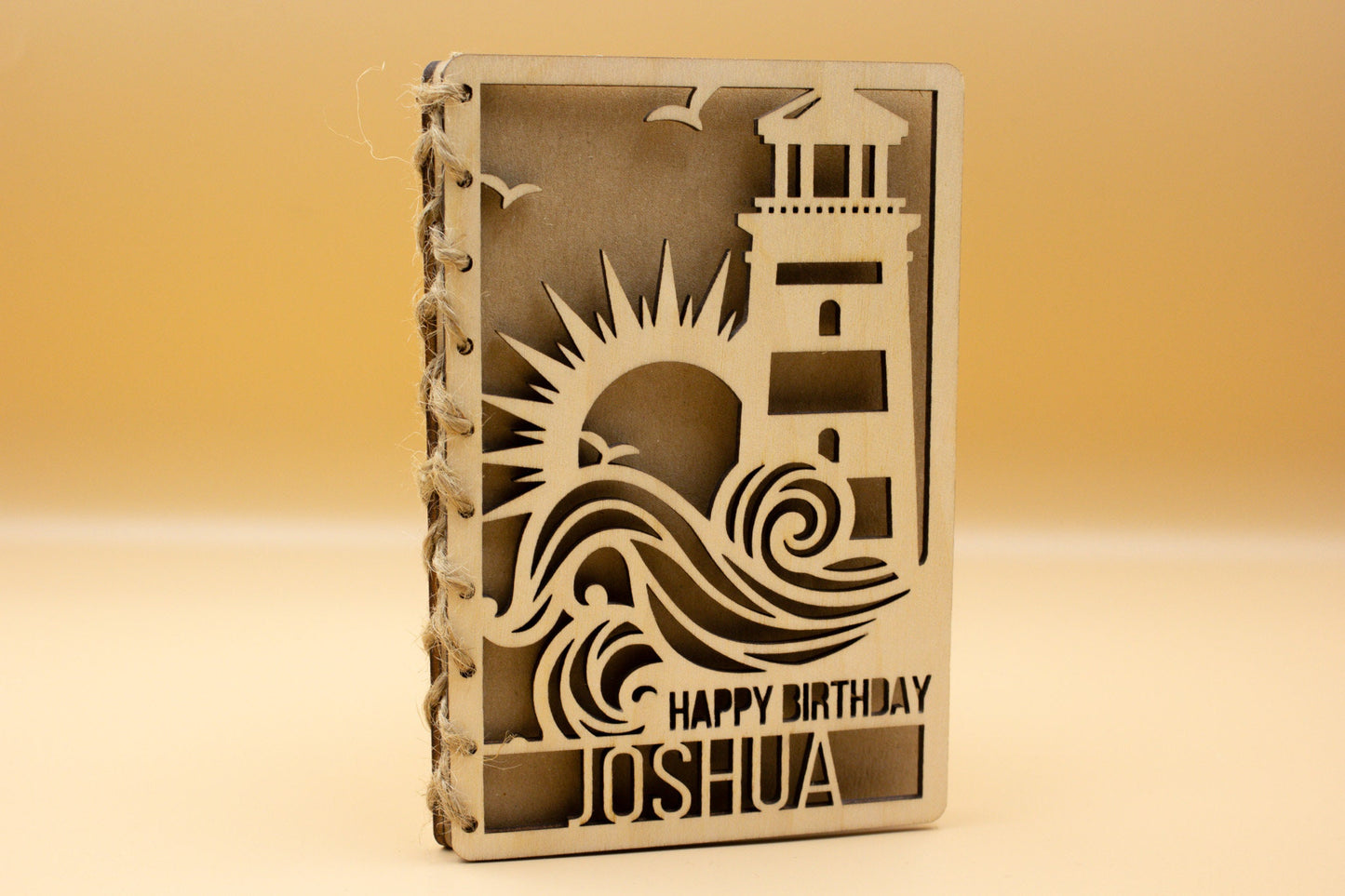 Personalised Wooden Birthday Card | Engraved Message | Premium Wooden Birthday Card | Seagulls | Lighthouse