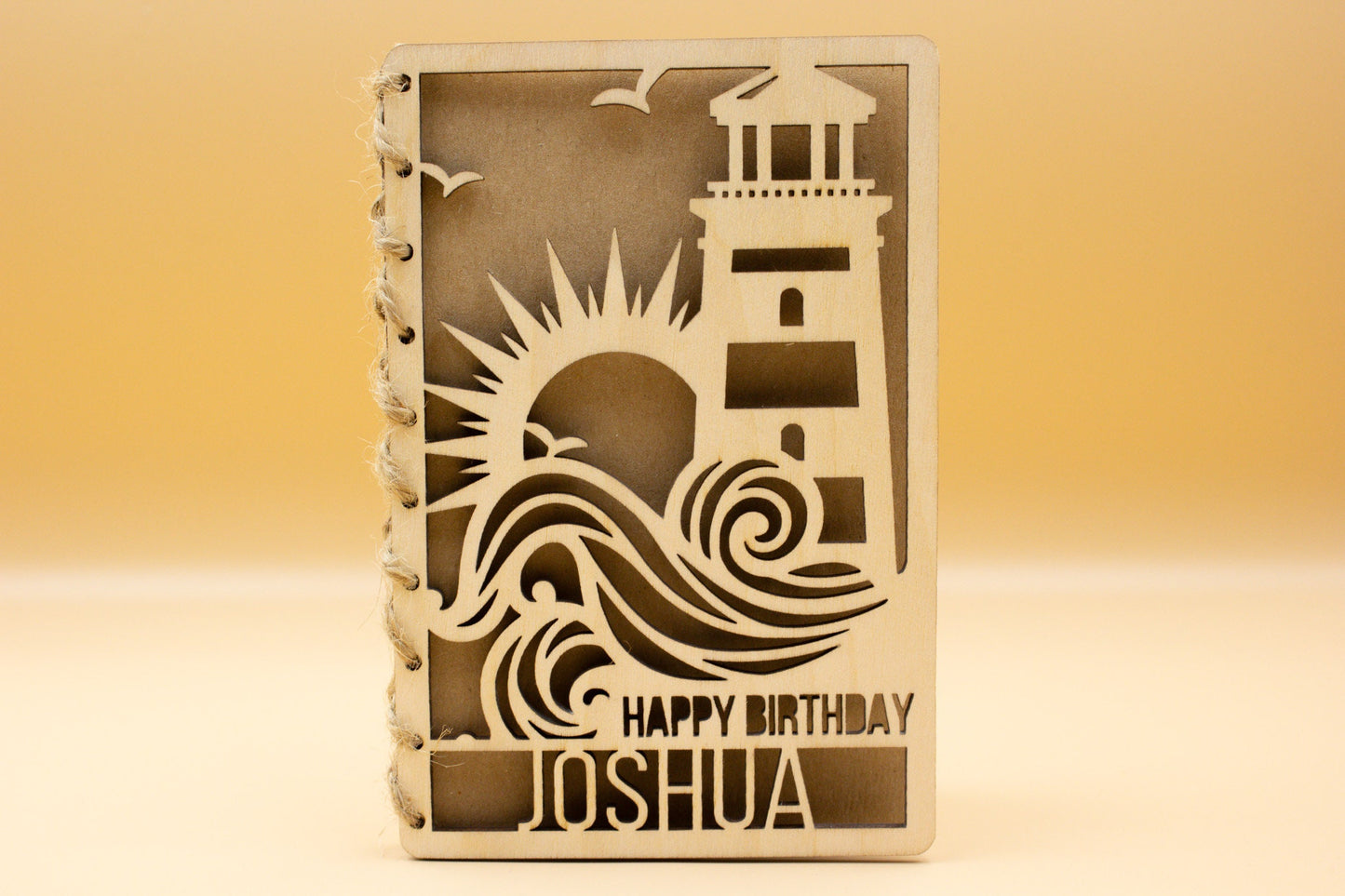 Personalised Wooden Birthday Card | Engraved Message | Premium Wooden Birthday Card | Seagulls | Lighthouse