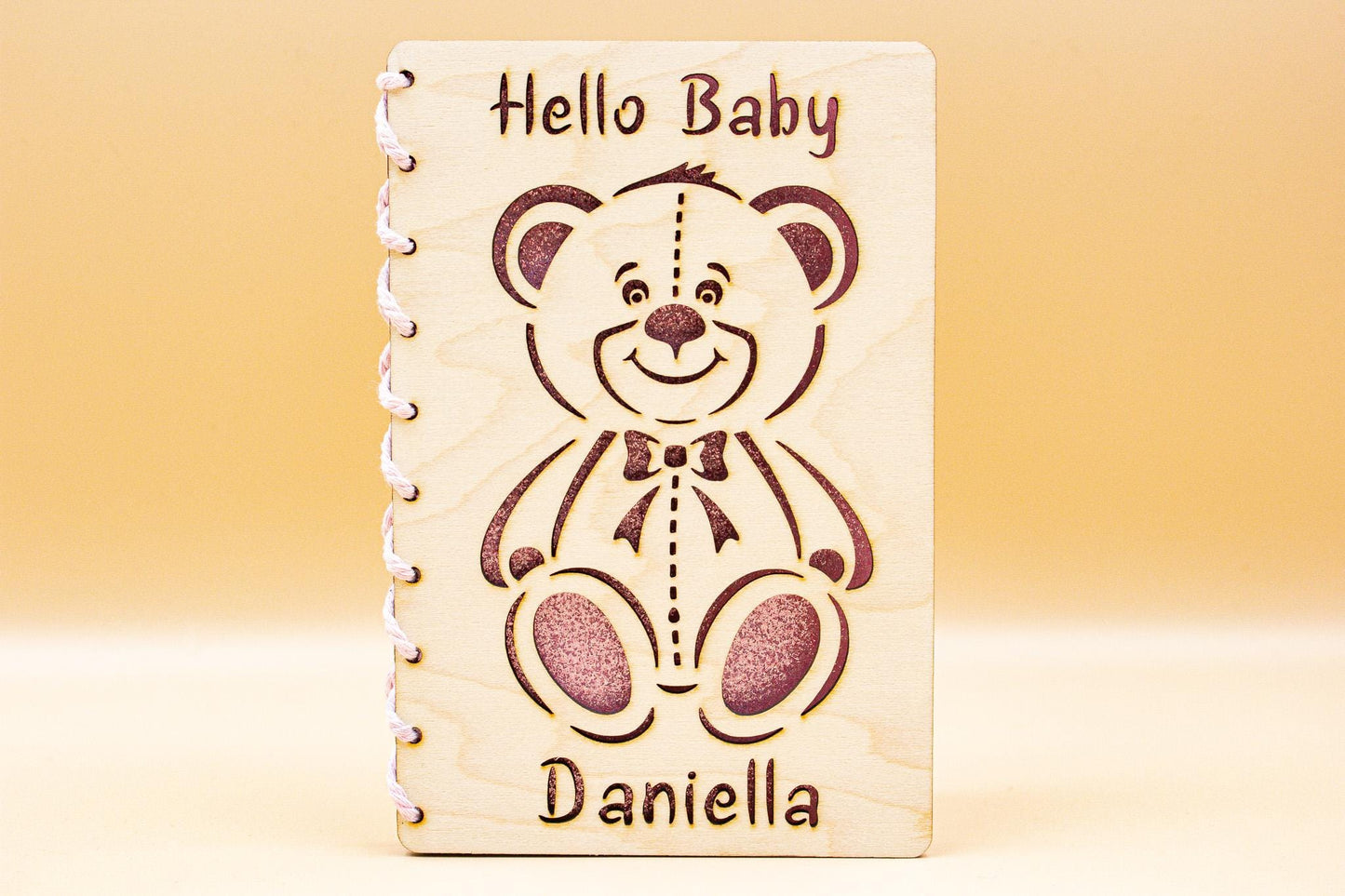 Baby Arrival Card | Newborn Congratulations | Welcome Baby Wooden Card | Baby Shower Card | Bear New Baby Card | Boy Girl | Pink Blue Baby