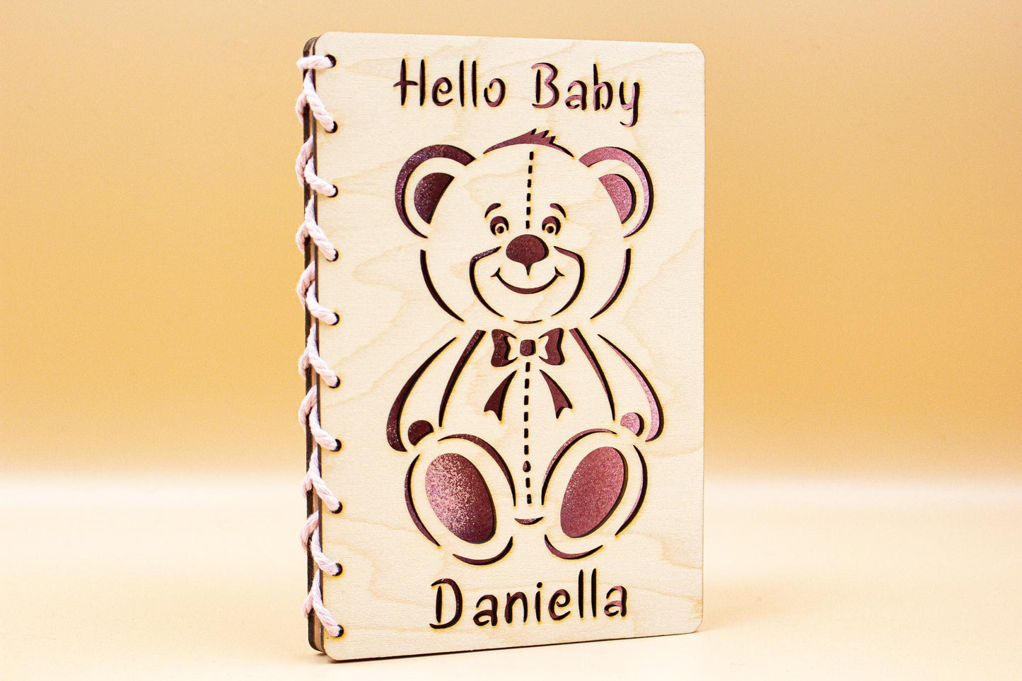 Baby Arrival Card | Newborn Congratulations | Welcome Baby Wooden Card | Baby Shower Card | Bear New Baby Card | Boy Girl | Pink Blue Baby