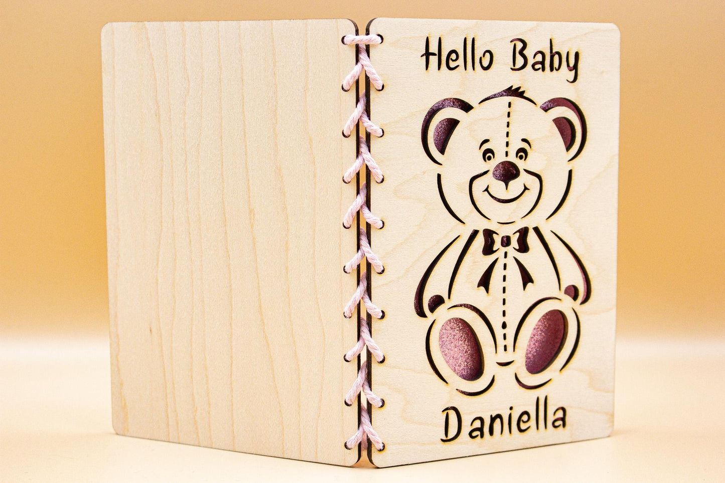 Baby Arrival Card | Newborn Congratulations | Welcome Baby Wooden Card | Baby Shower Card | Bear New Baby Card | Boy Girl | Pink Blue Baby