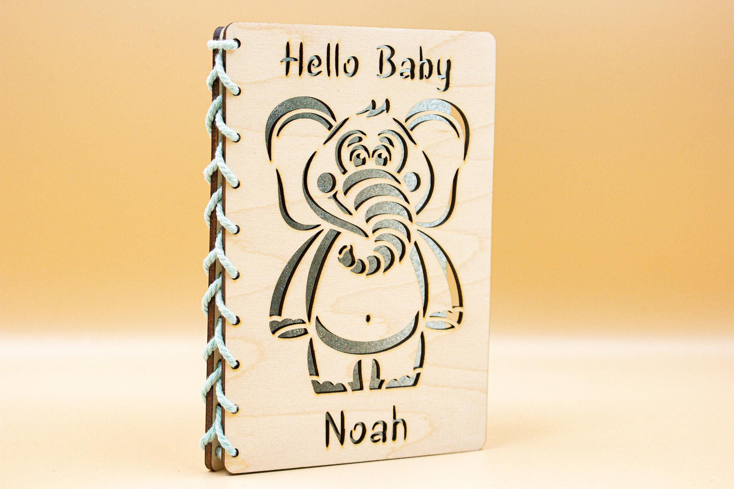 Baby Arrival Card | Newborn Congratulations | Welcome Baby Wooden Card | Baby Shower Card | Elephant New Baby Card | Boy Girl | Pink Blue