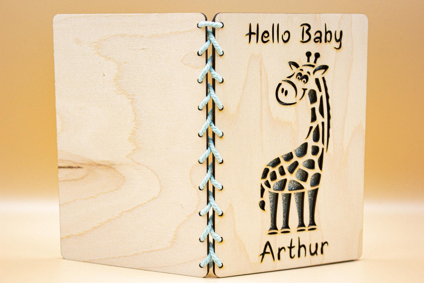 Baby Arrival Card | Newborn Congratulations | Welcome Baby Wooden Card | Baby Shower Card | Giraffe New Baby Card | Boy Girl | Pink Blue