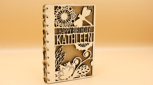 Personalised Wooden Birthday Card | Engraved Message | Premium Wooden Birthday Card | Dragonfly | Dandelion | Floral Design