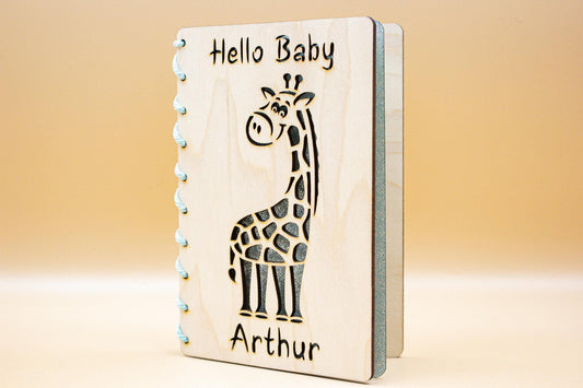 Baby Arrival Card | Newborn Congratulations | Welcome Baby Wooden Card | Baby Shower Card  | Giraffe New Baby Card | Boy Girl | Pink Blue