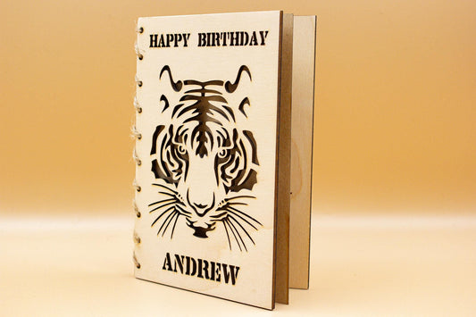 Custom Wooden Birthday Card | Engraved Message | Premium Wooden Birthday Card |  Man Birthday Card | Tiger Birthday Card