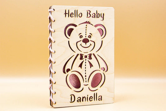 Baby Arrival Card | Newborn Congratulations | Welcome Baby Wooden Card | Baby Shower Card  | Bear New Baby Card | Boy Girl | Pink Blue Baby