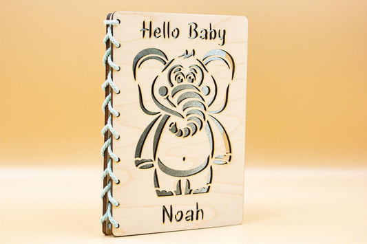 Baby Arrival Card | Newborn Congratulations | Welcome Baby Wooden Card | Baby Shower Card  | Elephant New Baby Card | Boy Girl | Pink Blue
