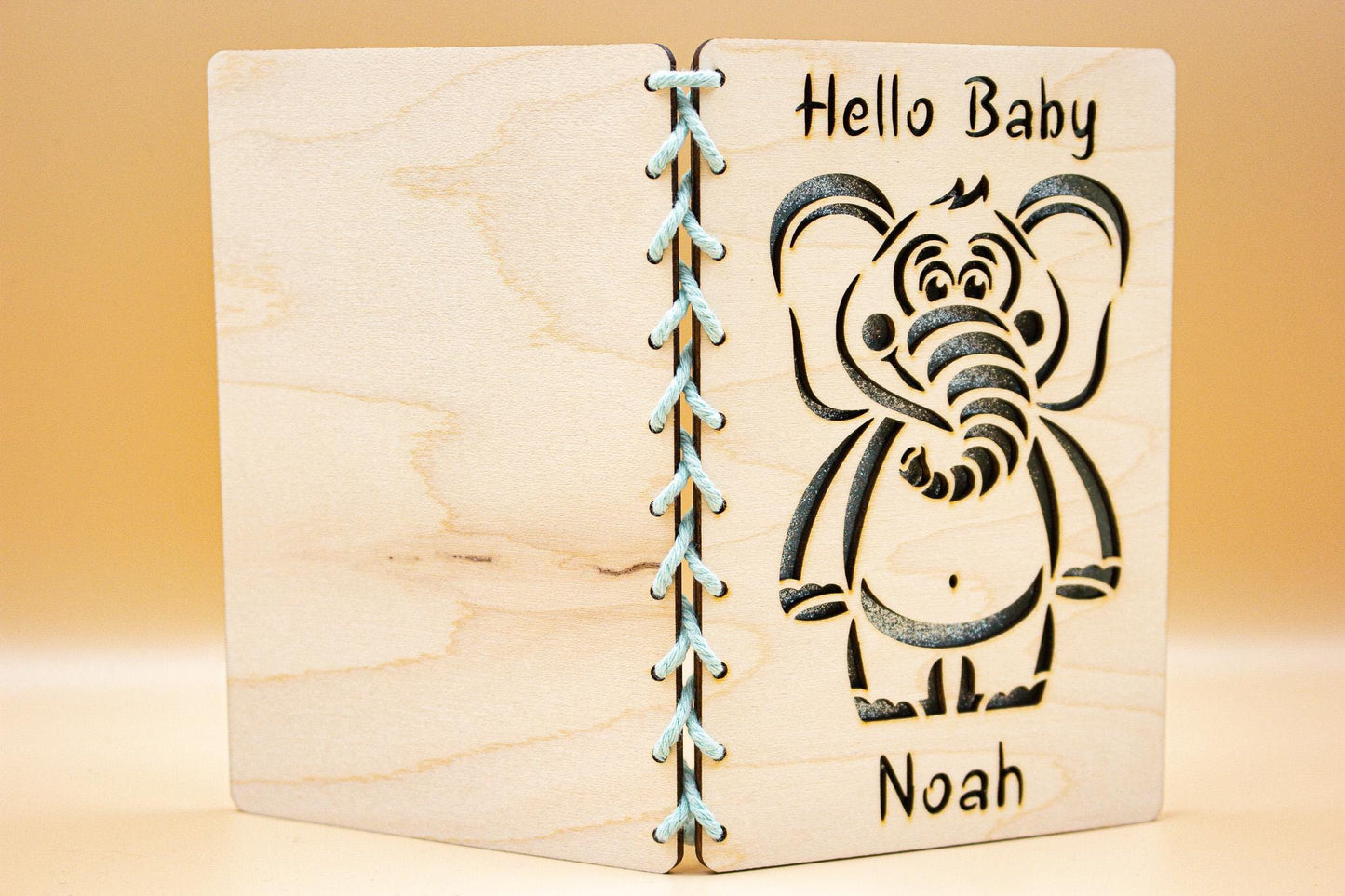 Baby Arrival Card | Newborn Congratulations | Welcome Baby Wooden Card | Baby Shower Card  | Elephant New Baby Card | Boy Girl | Pink Blue